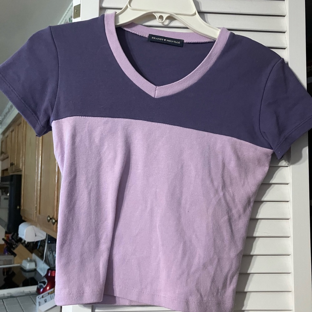 Brandy Melville Two-Tone Purple V-Neck Tee
